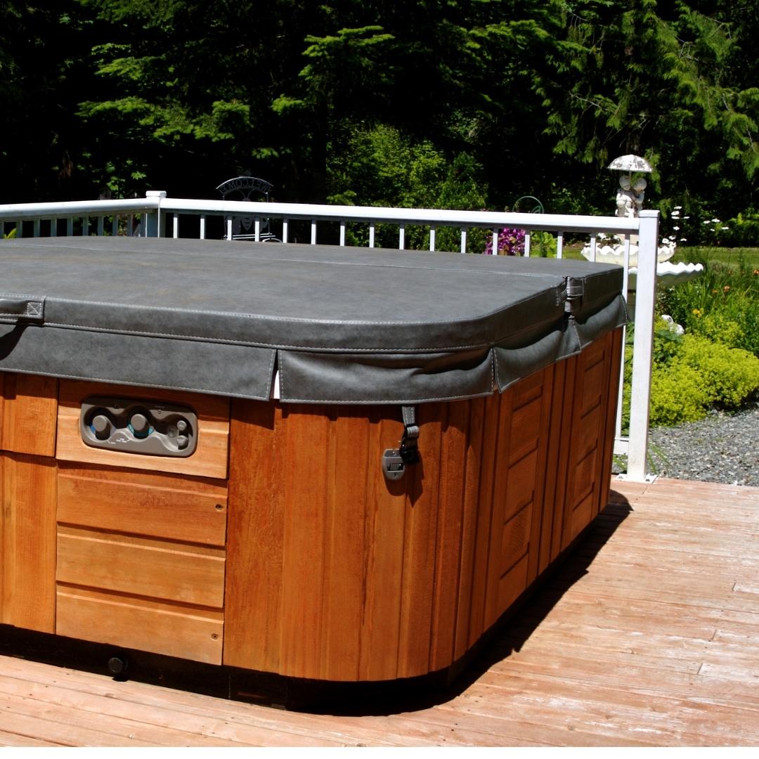 Hot tub with cover on it