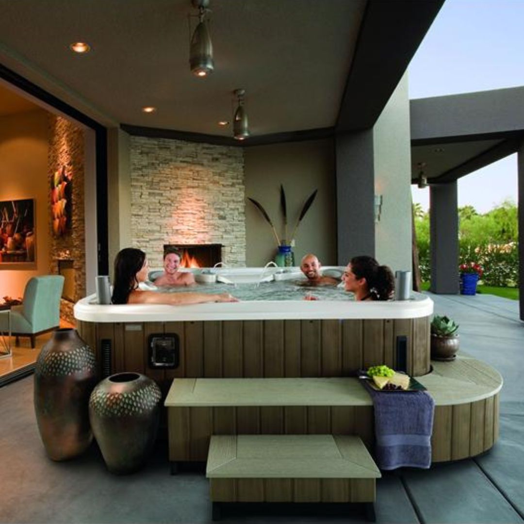 couple relaxing in hot tub
